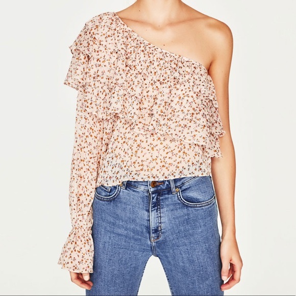 Boho shiffon ruffle one sleeve floral top - Picture 1 of 4